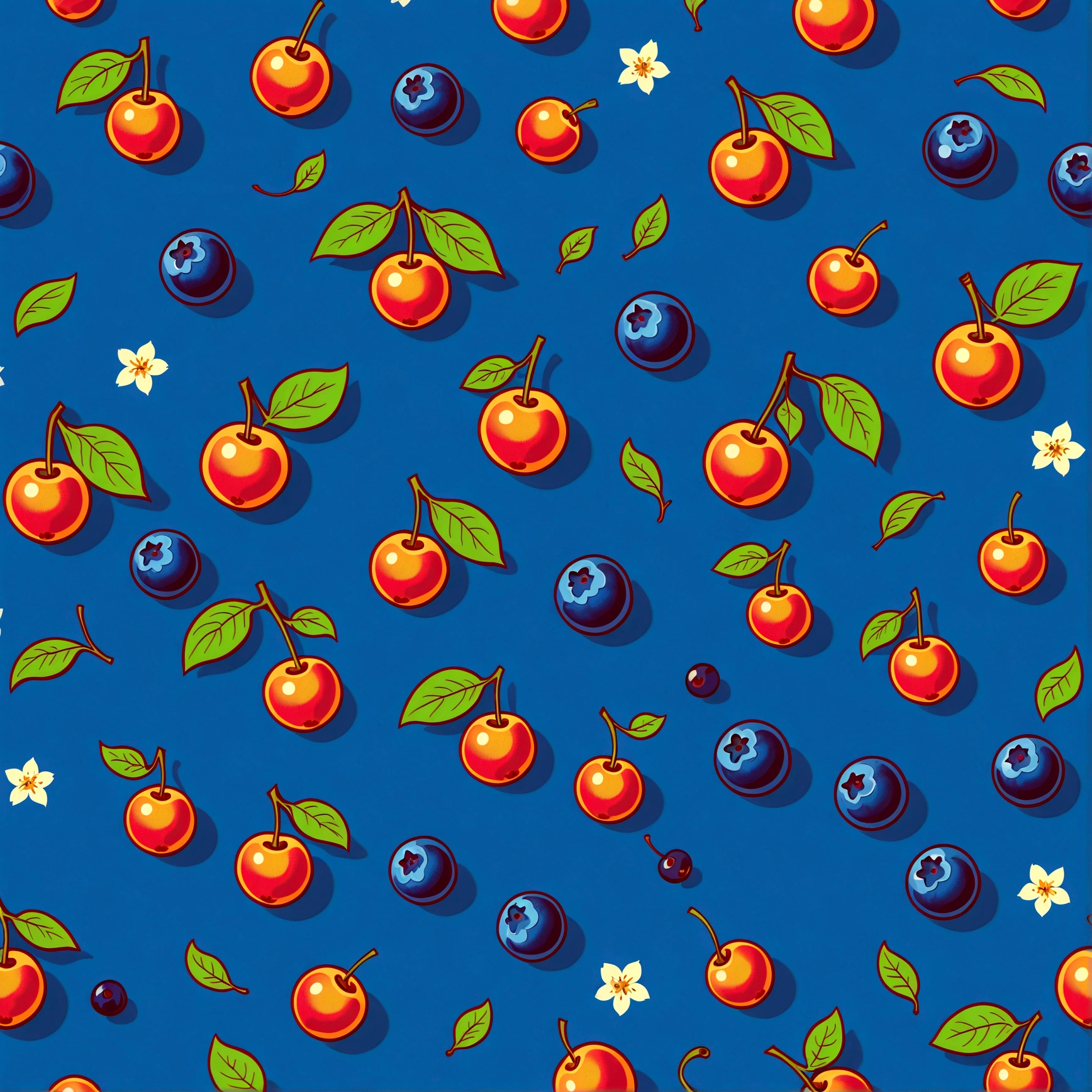 repeating pattern , flat, 2d illustration,digital print, flat background, empty space, vector, art station, digital print, highly detailed clean,Blueberry and wild cherry plum,hand drwan seamless pattern--tile--v 10