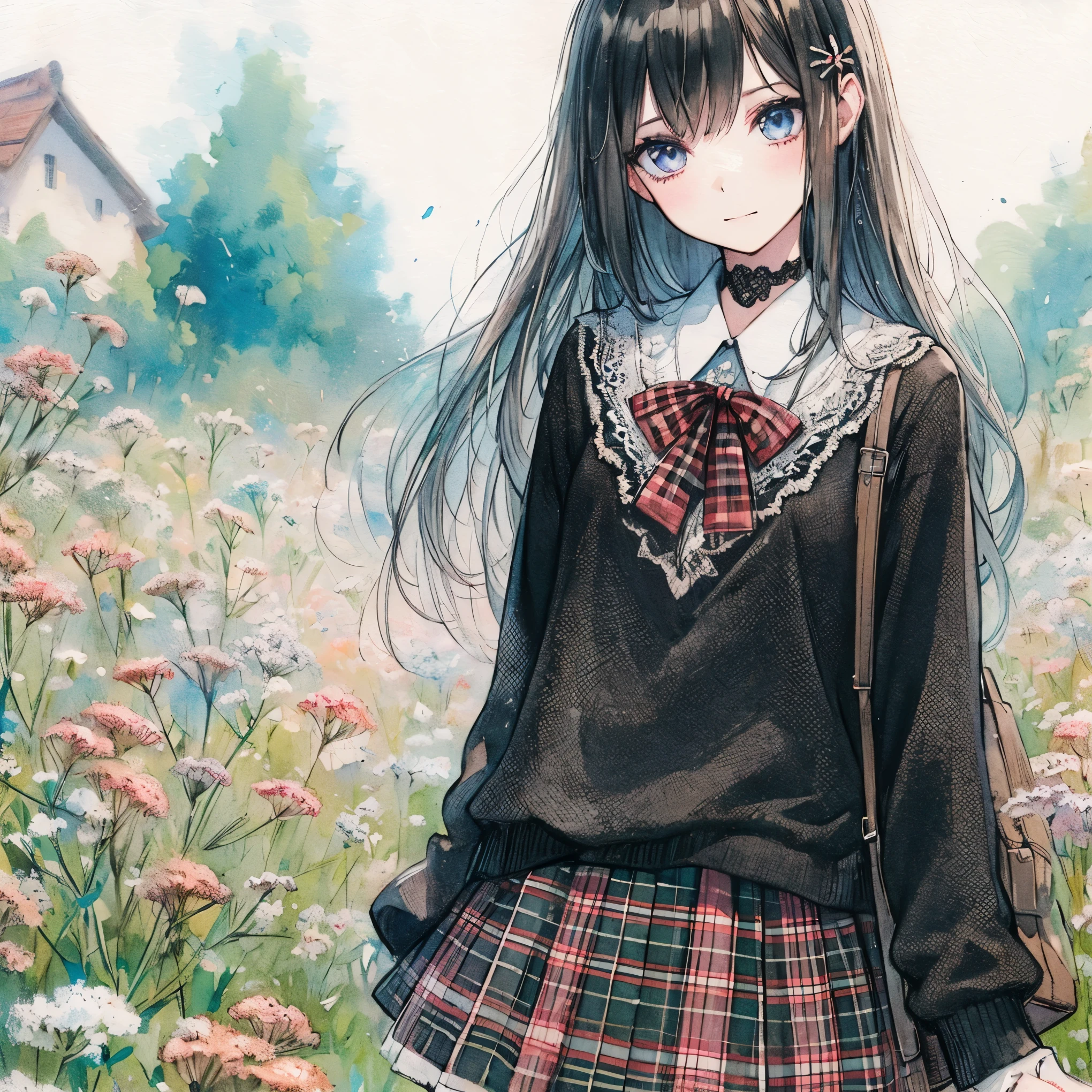 Official art using high-quality hand-drawn watercolor sketch techniques. (best quality,4k,8k,highres,masterpiece:1.2),ultra-detailed,beautiful detailed eyes,A girl with beautiful eyes, everyone, beautiful anime girl, cute anime girl, smooth anime art, anime style, elegant colors, soft lighting, delicate beautiful wet eyes, very coquettish, (beautiful large breast:1.2), (correct hands:1.2),