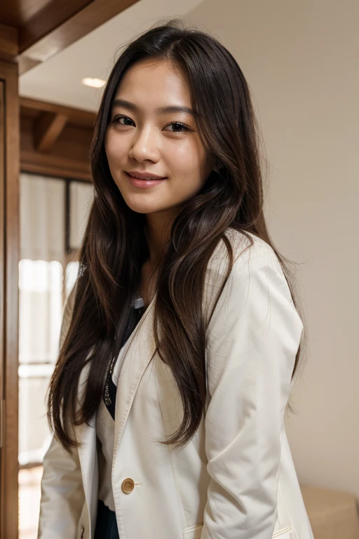 masterpiece, best quality, photorealistic, raw photo, 1 asian girl, long hair, professional wear, light smile, detailed skin, pore,