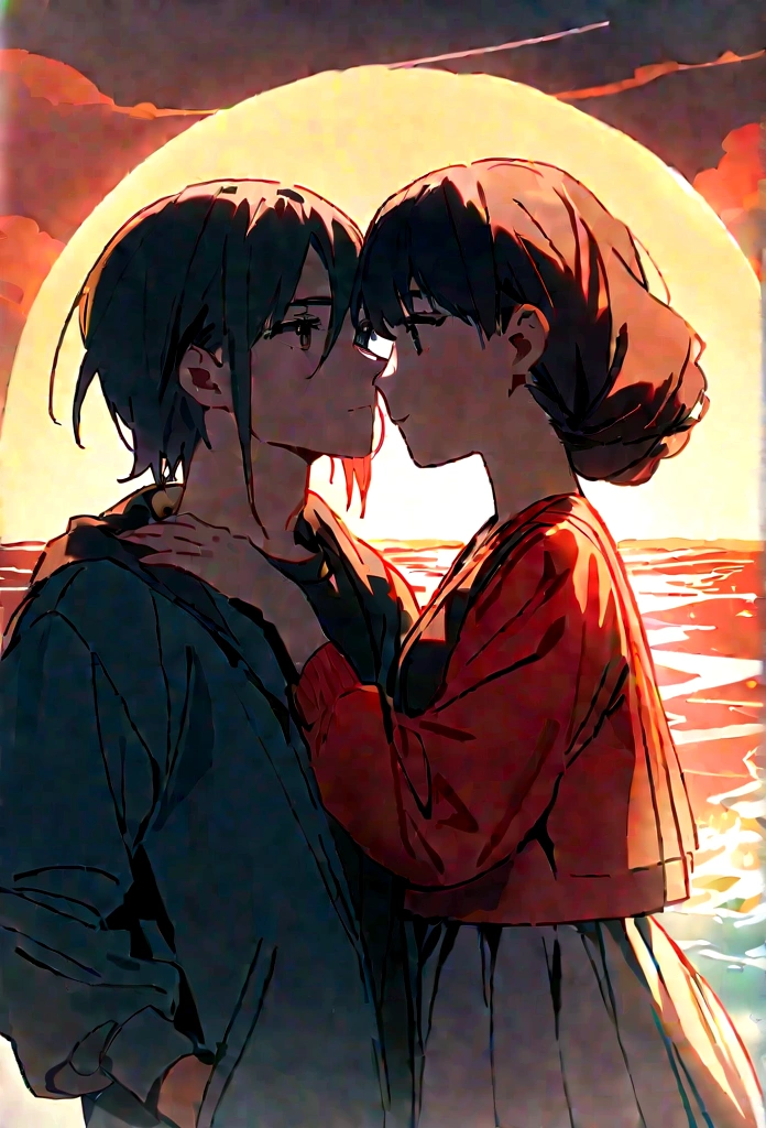 wallpaper,masterpiece,Highest quality,Movie stills,Couple,full moon,autumn's,Beachside