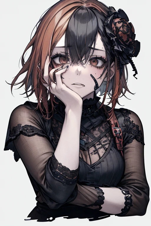 (masterpiece:1.2, Highest quality), Anatomically correct structure、(Actual photo, Intricate details), (1 Female, alone, Upper Body, Small breasts) ,whole body,Clothes:underwear:Shaving your head、Boldな髪色にしたり,Dramatic makeup,Choice behavior:traitor、Disobedient、Create mixed media art、experiment with different subcultural values:Personality、Genuine、Creative Expression of Inspiration:Punk Rock Music、Counterculture Icon,Characteristics of the avant-garde art movement:Bold、Bold、Think outside the box、White background