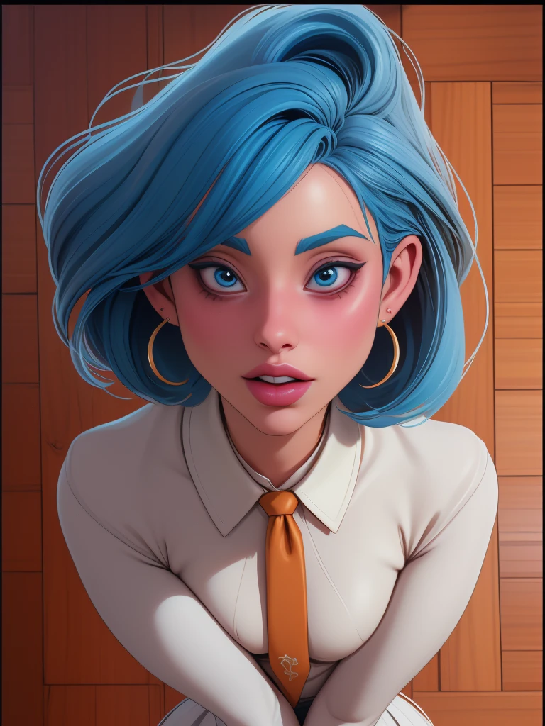 （（（Perfect figure，figure，st. gloriana's ,dark blue sweater, necktie,white collared shirt,blue pleated skirt, pantyhose,school emblem，（（（bulmadbzreddress，aqua hair, short hair, blue eyes, earrings））），（（（wide hipasterpiece)),high resolution, ((Best quality at best))，masterpiece，quality，Best quality，（（（ Exquisite facial features，looking at the audience,There is light in the eyes，Happy））），（（（Light and shadow interlace，huge ））），（（（looking into camera，fighting stance）））