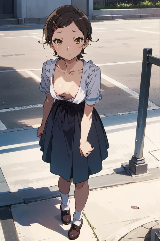 ,8yo,(ite), 1girl, looking at viewer, , hazuki katou,,,, ,park,,medium breasts,(expressionless),summer dress,nipple,perfect lighting,perfect shadow,socks,standing