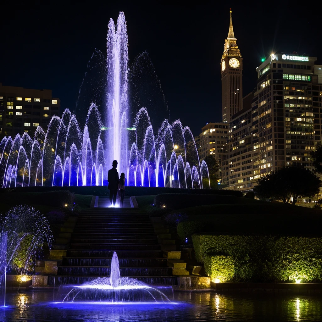 illuminated fountain at night