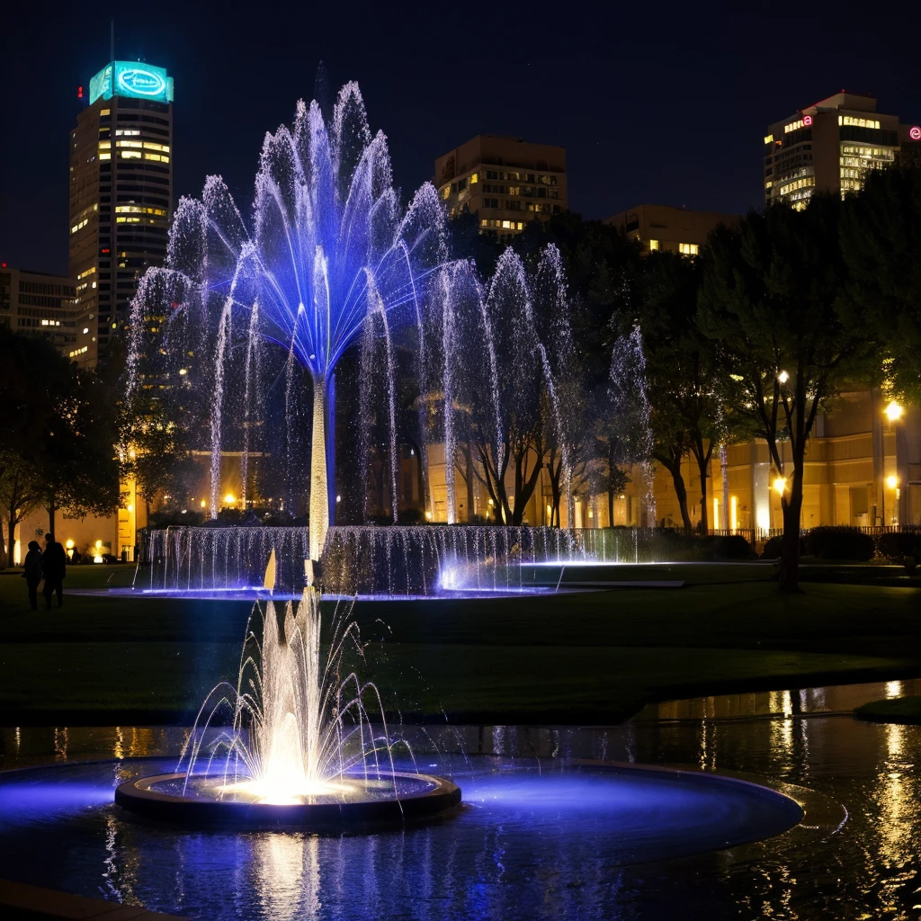 illuminated fountain at night