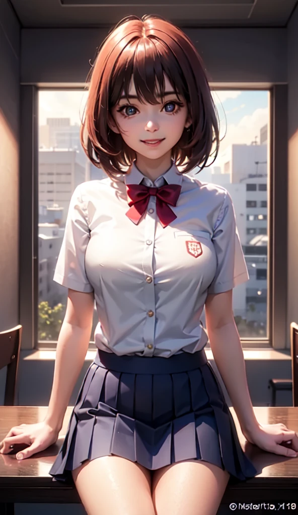 (8K, RAW photos, best quality, masterpiece:1.2), (Practical, photo-Practical:1.37), Extremely detailed,
1 girl,Lovely, Solitary,Beautiful and detailed sky,Detail of cafe,night,sit,Dating,(Red and swollen nose),(Smile:1.1),(Shut up),Large Breasts, seductive Smile, Big Apartment, Professional lighting, Sony A7R4, Jersey 50mm F1.8,
Medium breasts,Beautiful and delicate eyes,(Collared shirt:1.1), bow tie,Pleated Skirt,(short hair:1.2),Flowing hair
