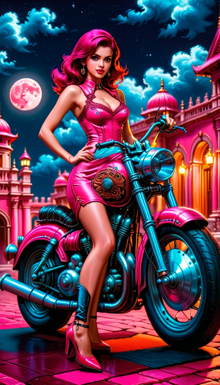 a chariot on the road,(mache:1.2),a girl