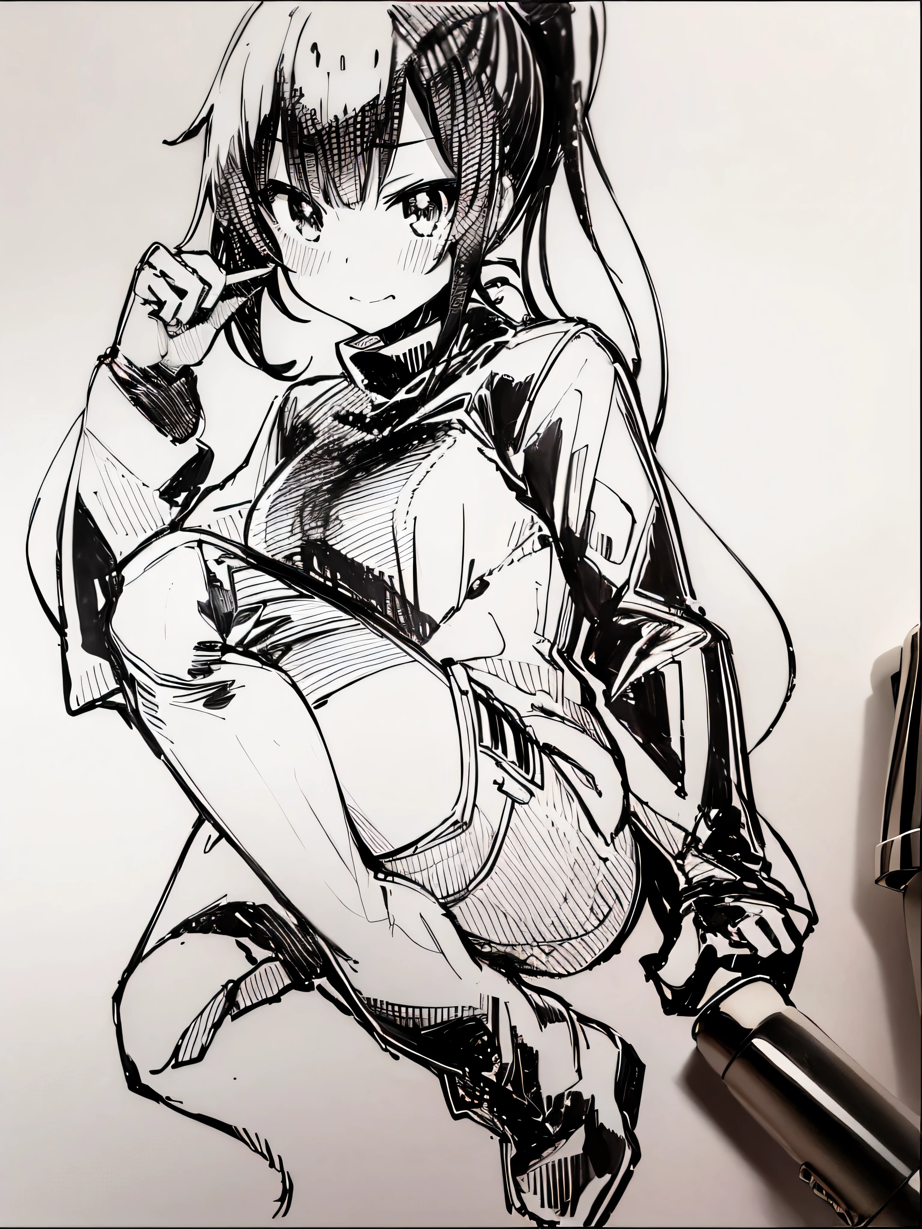 pen_sketch_style, 1girl, solo, tinta, sketchfab,,Manga style