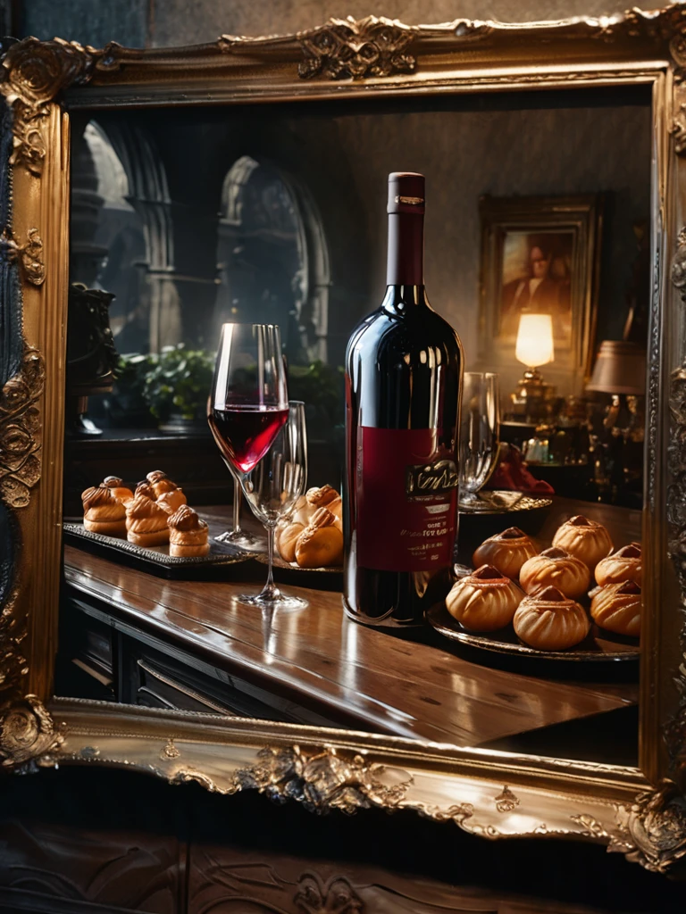 a masterpiece vintage still life, antique wine bottles and traditional Bordeaux cannelés pastries, vineyards in background, detailed glassware, ornate golden frame, dramatic chiaroscuro lighting, rich moody colors, cinematic composition, photorealistic, 8k, (best quality,4k,8k,highres,masterpiece:1.2),ultra-detailed,(realistic,photorealistic,photo-realistic:1.37),HDR,UHD,studio lighting,ultra-fine painting,sharp focus,physically-based rendering,extreme detail description,professional,vivid colors,bokeh