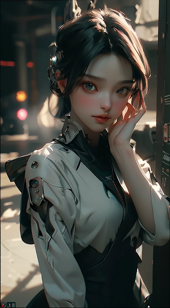 best quality, masterpiece, detailed:1.4, 3D, a beautiful cyberpunk female, HDR, ray tracing, NVIDIA RTX, super-resolution, Unreal 5, subsurface scattering, PBR texturing, post-processing, anisotropic filtering, depth-of-field, maximum clarity and sharpness, multi-layered textures, albedo and specular maps, surface shading, accurate simulation of light-material interaction, perfect proportions, Octane Render, two-tone lighting, wide aperture, low ISO, white balance, rule of thirds, 8K RAW