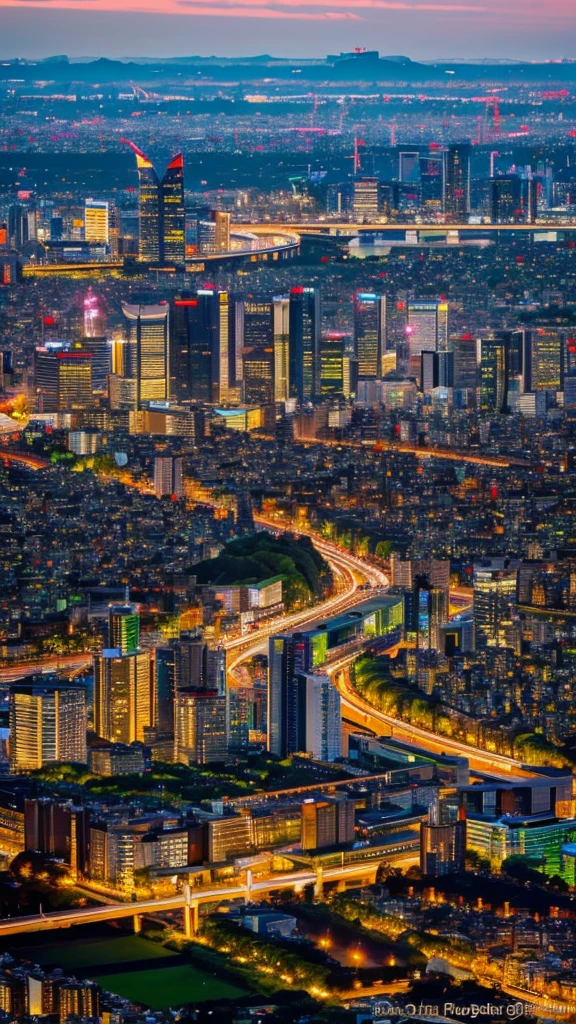 a view of a city with tall buildings and a green park, a picture by Naondo Nakamura, unsplash, sōsaku hanga, tokyo japan,    arafed view of a field of flowers with a sunset in the background, floral sunset, warm beautiful scene, beautiful sunrise, flowers sea everywhere, sunset warm spring, beautiful sunset, magnificent background, vibrant sunrise, beautiful sunset glow, breathtaking landscape, stunning sunset, field of flowers, at sunrise in springtime, sunset glow, beautiful sunrise lighting, flower field, sunset sunrise  tokyo city, tokyo city in the background, tokio, tokyo, japanese city, tokyo prefecture, new tokyo, aerial view of a city, tokyo in the background, bird's eye view of a city