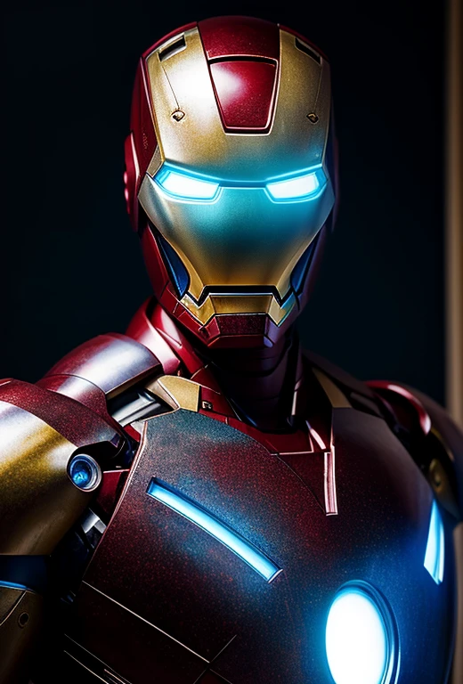 a highly detailed black iron man, beautiful detailed eyes glowing bright blue, intricate metal shell with complex textures and decorations, cinematic dramatic lighting, hyper realist