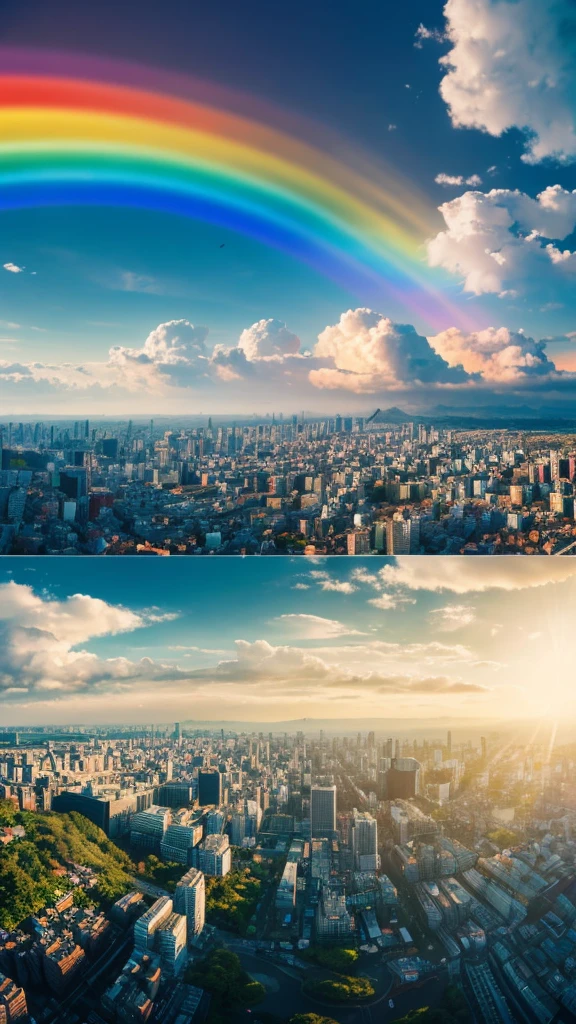 there is a rainbow in the sky over a beach with rocks and pebbles, an illustration of by Igor Grabar, trending on shutterstock, fine art, seashore, magical beach, sunny rainbow galaxy stormy sea, colorful hd picure, near the seashore, rainbow reflections, just one rainbow 8 k, beach landscape, still of rainbow ophanim, calm vivid colors a view of a city with tall buildings and a green park, a picture by Naondo Nakamura, unsplash, sōsaku hanga, tokyo japan, there are two people climbing up a mountain with a view of the clouds, a detailed matte painting inspired by Michael Komarck, unsplash, romanticism, chamonix, photo epic of the year, max rive, breath taking, epic stunning atmosphere, national geographic footage, rise above clouds, stunning skied, above the clouds, gopro footage tokyo city, tokyo city in the background, tokio, tokyo, japanese city, tokyo prefecture, new tokyo, aerial view of a city, tokyo in the background, bird's eye view of a city