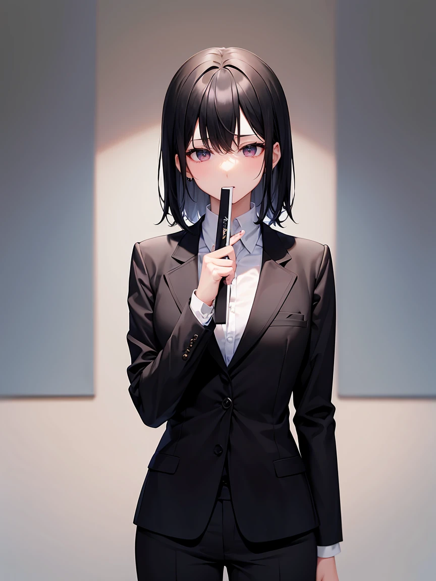 Black hair, black eyeale:1.5、Black Suit