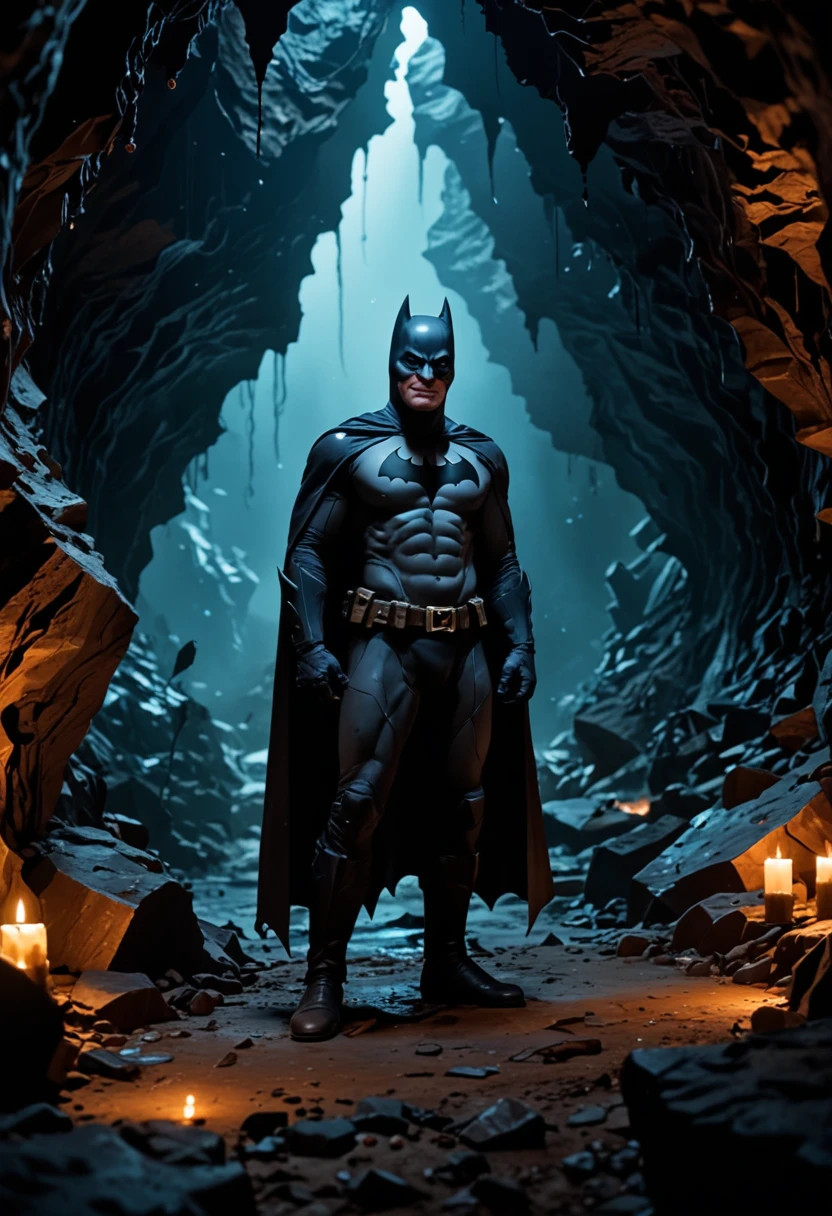 Batman standing in the batcave
