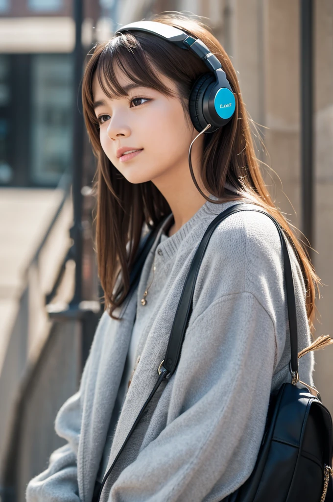 Girl listening to music。Animation style