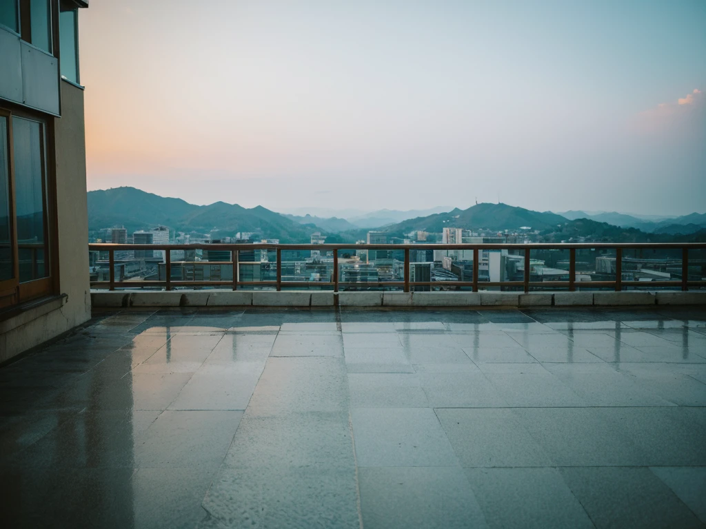 Peaceful rooftop landscape images。There&#39;s a tree next to the roof々There is、屋上の横にはビーチThere is、Sitting on a chair on the roof「Good life」There was a teenage girl reading a book titled、It shows what she is reading.。 "Embracing loneliness, Enjoy the simple pleasures that light up your soul, Day々の瞬間に魔法を見つける - それがGood lifeを送るための本質です."  There were croissants and coffee on the table next to her.、背景には夕Day、A cat is flying nearby.、The starry sky spreads above。