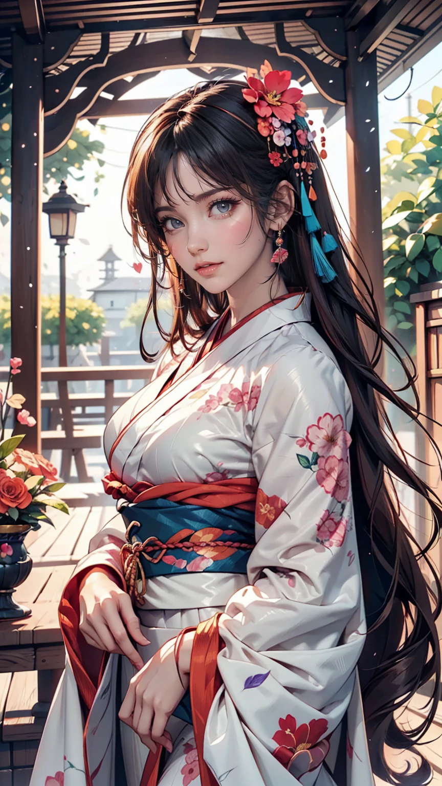 Arabian woman in kimono with flowers on her head, Beautiful digital artwork, Beautiful digital illustrations, Beautiful digital painting, Gorgeous digital painting, Gweiz-style artwork, Photorealistic anime girl rendering, Smooth anime CG art, Beautiful digital art, Amazing digital art with great detail, Amazing digital illustrations, Detailed digital anime art, April Rendering, Beautiful anime portraits