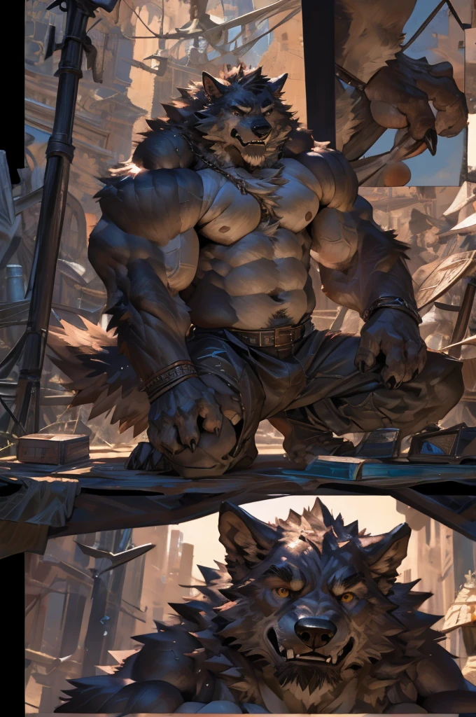 By Taran fiddler, solo, a naked werewolf touching his own asshole, super close-up, dynamic angles, graphic detail, spread asshole