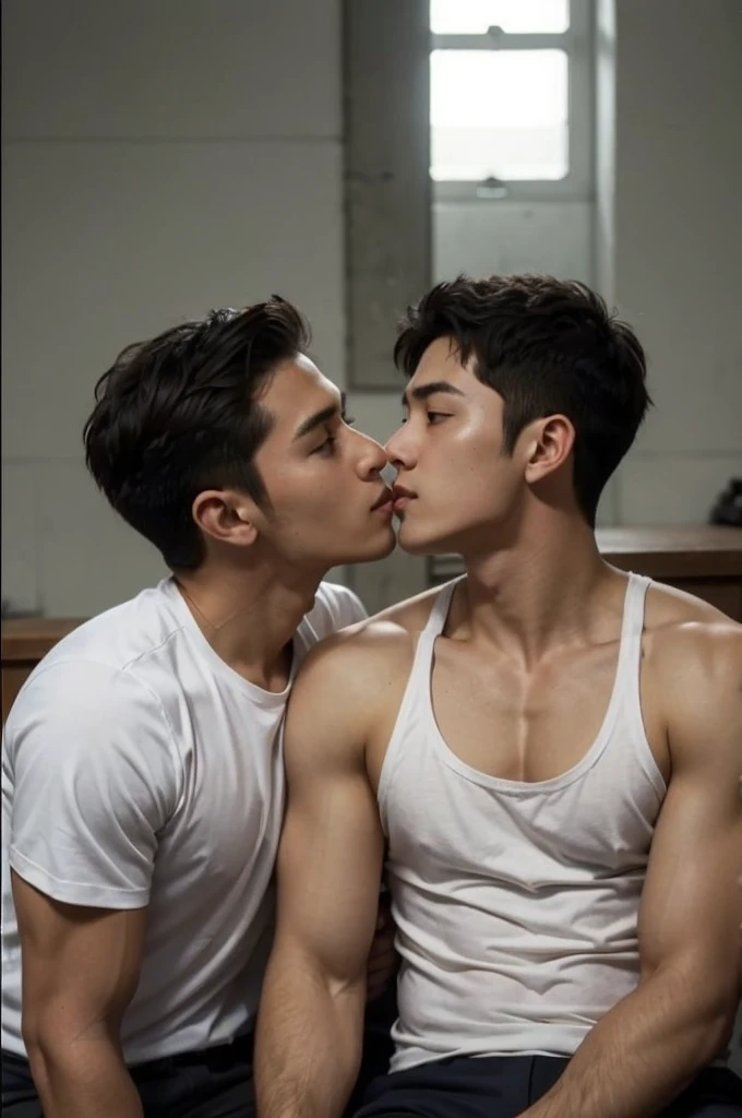 portrait of a 1 boy wearing a tight black tank top, front view, looking at camera, (smirk:0.65), (angry:0.3), cinematic shot on canon 5d ultra realistic, urban atmosphere, skyscrapers, night scene, sakura petals are flying over the background, short hair undercut, (extremely handsome:1.2)
