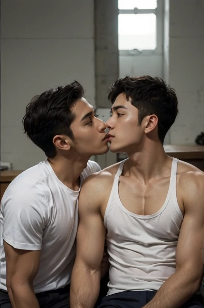 portrait of a 1 boy wearing a tight black tank top, front view, looking at camera, (smirk:0.65), (angry:0.3), cinematic shot on canon 5d ultra realistic, urban atmosphere, skyscrapers, night scene, sakura petals are flying over the background, short hair undercut, (extremely handsome:1.2)