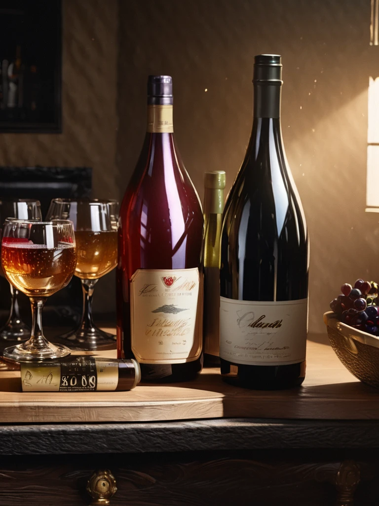 a masterpiece vintage still life, wine bottles, vineyards in background, detailed glassware, dramatic chiaroscuro lighting, rich moody colors, cinematic composition, photorealistic, 8k, (best quality,4k,8k,highres,masterpiece:1.2),ultra-detailed,(realistic,photorealistic,photo-realistic:1.37),HDR,UHD,studio lighting,ultra-fine painting,sharp focus,physically-based rendering,extreme detail description,professional,vivid colors,bokeh
