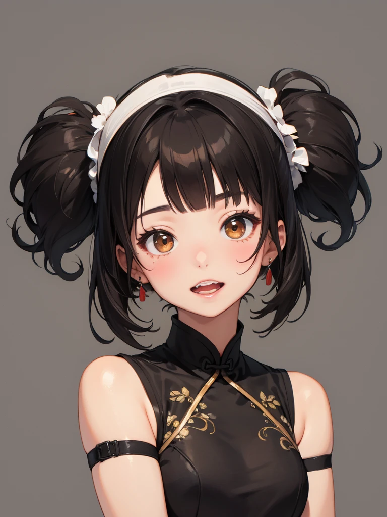 NICE,unparalleled beautiful girl,tteens detailed cute shot, pretty cool and beautiful cute face,super detailed NICE cute face, nice body, beautiful teeth, girl,whole body,(Detailed face:1.2), masterpiece, fashion,China dress,, Medium Hair, Black Hair, Twin tails, Blunt bangs, Brown eyes,