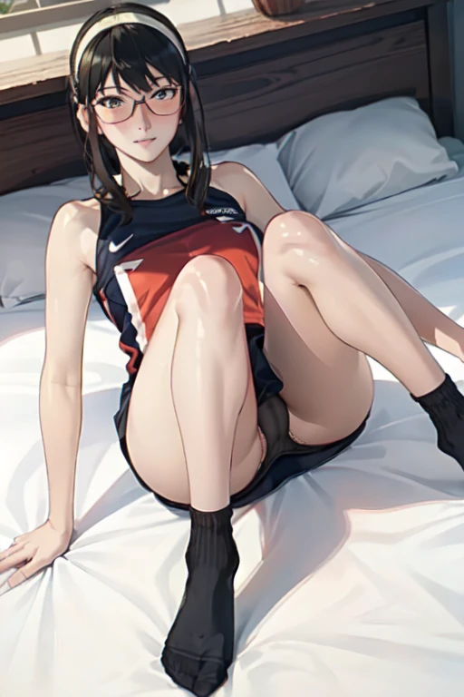 (Track and field uniform,Knee socks,panties:1.3),Glasses,
(Pubic hair is visible),Nipples,
((from the front,Front Face)),
One girl,masterpiece,最high quality,(8K, 最high quality, masterpiece:1.2), (Super detailed:1.2),超high quality, high quality, Beautiful sparkle,Reflection,
((Sensual,glamorous,Long legs,expensive)),((Smooth texture:0.75, Realistic texture:0.65, Realistic:1.1, Anime CG Style)),
((Detailed face, blush:1.2)),
(Lying down:1.3),(From above:1.3),Sleep on your back,(Spread your legs,Show your hand:1.3),
Beautiful eyes in every detail,View your viewers,compensate,
On the bed,Romanesque architecture,