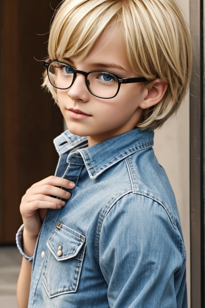 Blonde hair, boy, femboy, wear glasses