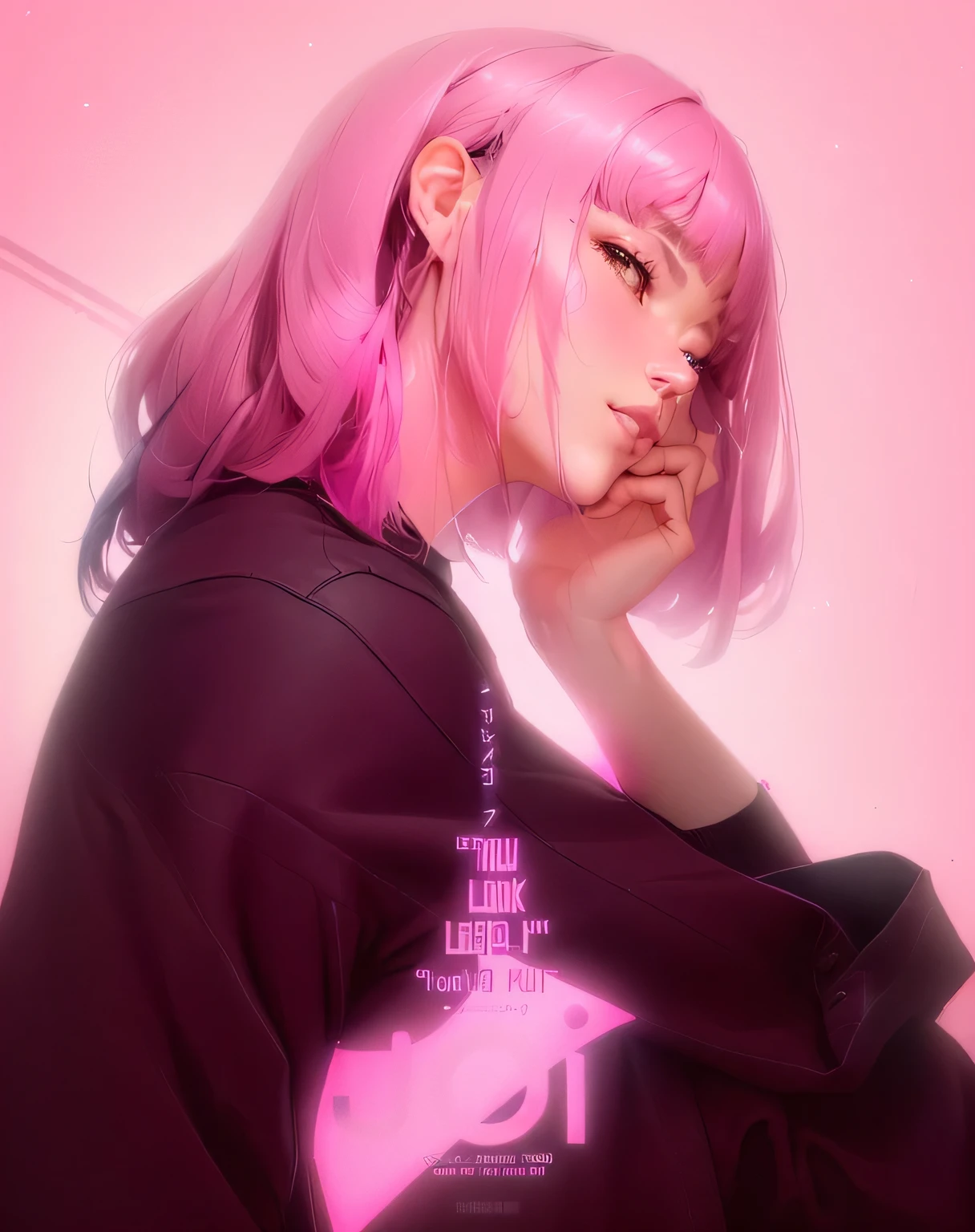a close-up of a person in a pink shirt, praise girl, praise art, praise artstyle, praise, praise album art, praise girl aesthetic, praise hip hop, design exposure anime john rei, inspired by Tomer Hanuka, ( Ilya Kuvshinov ), joao ruas, in the style of ross tran