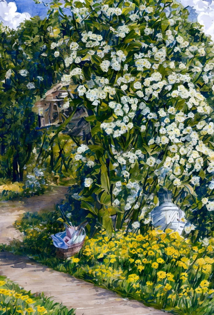 A gust of wind blew and the dandelions in the basket fluttered away.