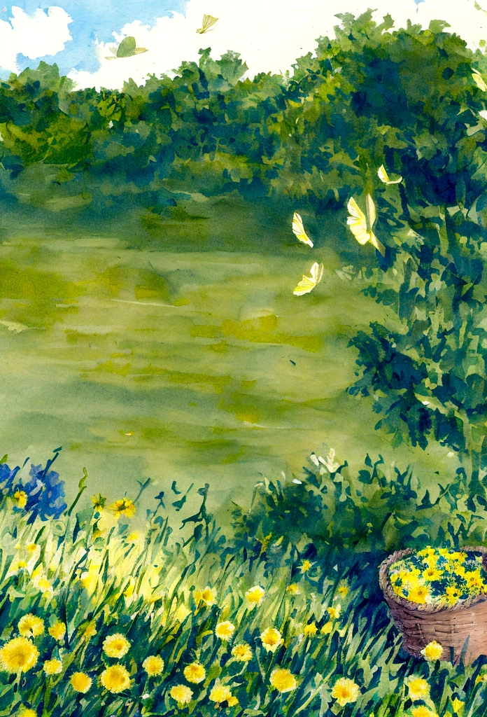 A gust of wind blew and the dandelions in the basket fluttered away.