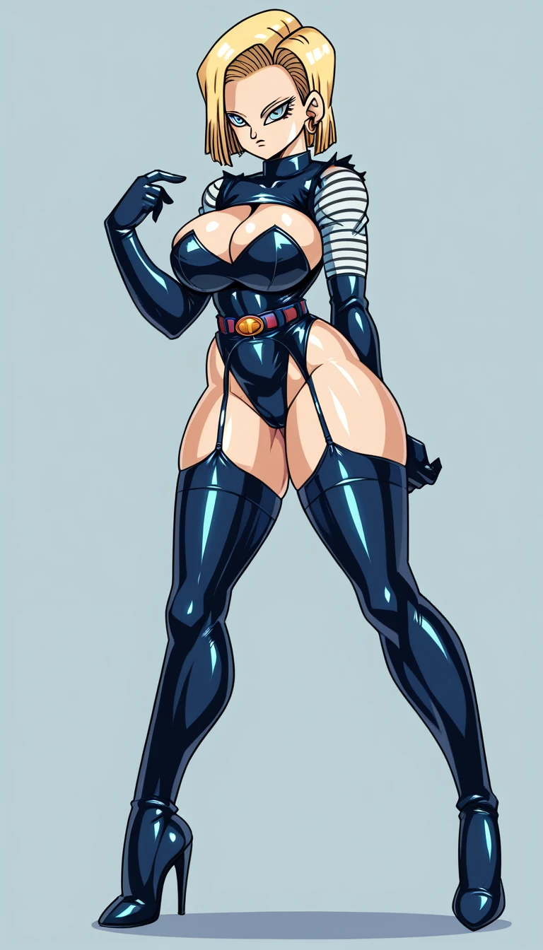 score_9, score_8_up, source_アニメ,Big Breasts,sysdeep_Android18,latex,garter belt,leotard,High heels,gloves,oiled skin