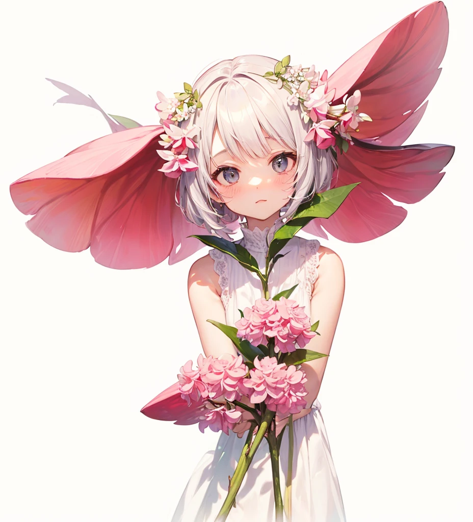 (Cute flower monster:1.5), (Cestrum nocturnum in her head:1.2), big eyes, full black eyes, cleric outfit