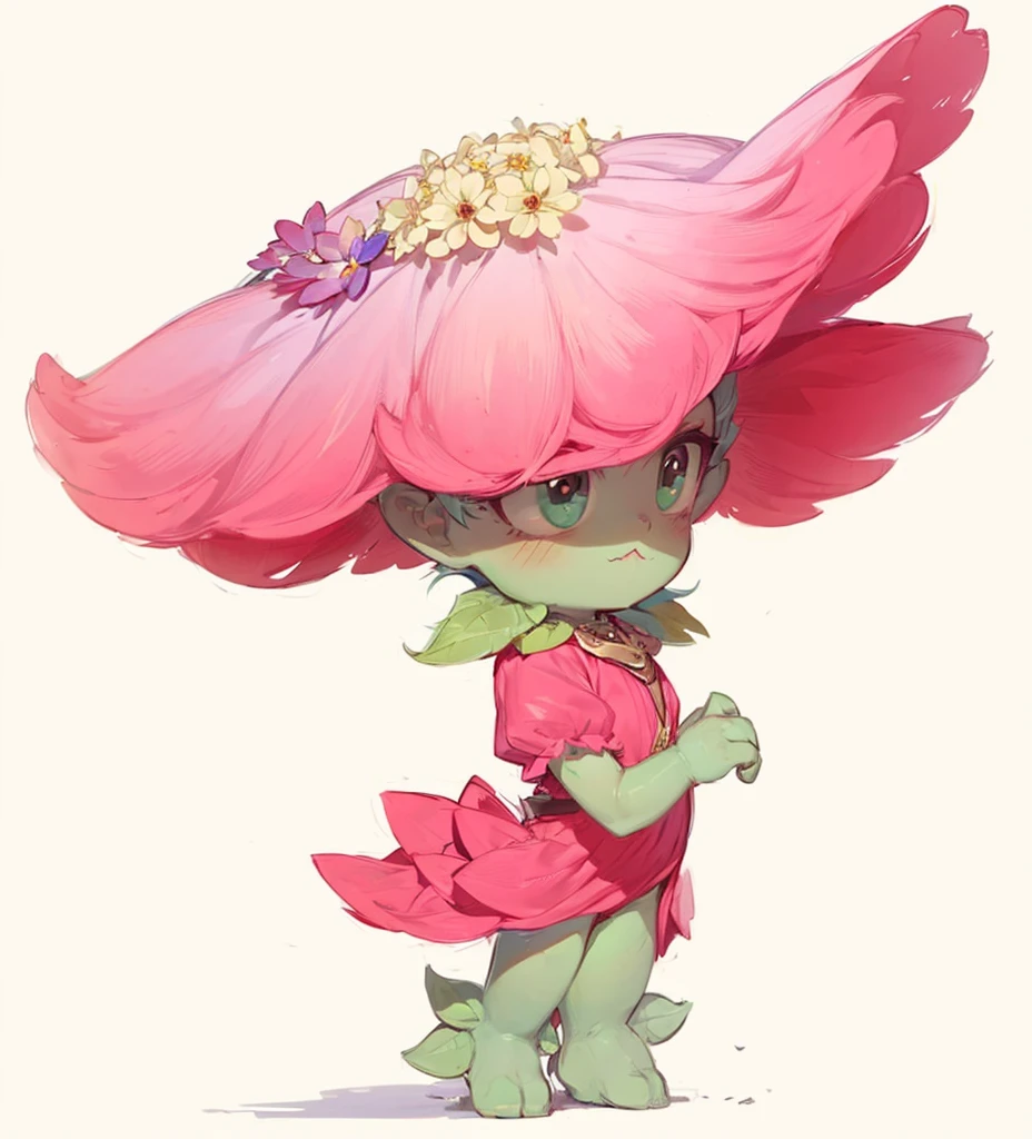 (Cute flower monster:1.5), (Cestrum nocturnum in her head:1.2), big eyes, full black eyes, cleric outfit