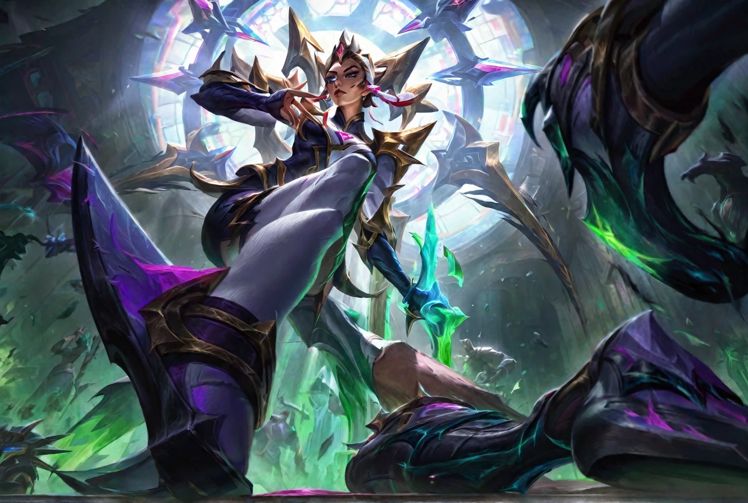 Best aesthetics, lolsplashart, League of Legends, The rise of thorns,Evelyn Soul Fighter, From below, Cross your legs, sit