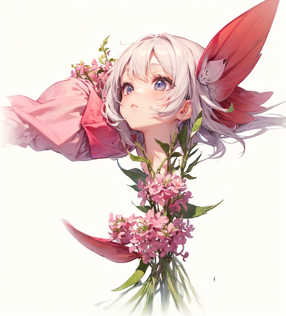 (Cute flower monster:1.5), (Cestrum nocturnum in her head:1.2), big eyes, full black eyes, cleric outfit