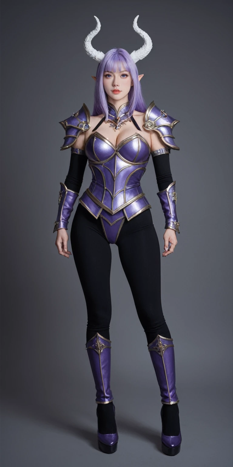 score_9, score_8_up, score_7_up, BREAK,
a close up of a person wearing a costume, cgsociety contest winner, fantasy art, dark angel, purple armor, fantasy art behance, white horns queen demon,full body