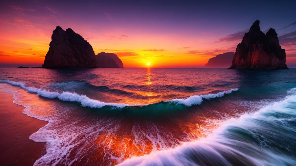 Experience the breathtaking beauty of a 4K sunrise over the tranquil sea, meticulously rendered by the artistic genius, Arnold. Witness the radiant glow of red lighting gracefully cascading over the water's surface, illuminating waves and inspiring a sense of serene wonder. This high-quality masterpiece showcases the stunning intricacy of nature, with no humans in sight, allowing you to fully immerse yourself in this detailed CG unity 8k wallpaper. Dramatic and artistic, this scene captures the essence of a sunrise as layered depth, hue, and dynamic angles combine to create an award-winning image, trending on artstation and C