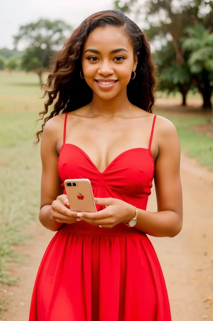 Very attractive 23 year old mixed race Zambia girl, light skinned, nice thighs, light skinned legs, bright smile, full lips, gorgeous body, short light black tight dress, full body, 