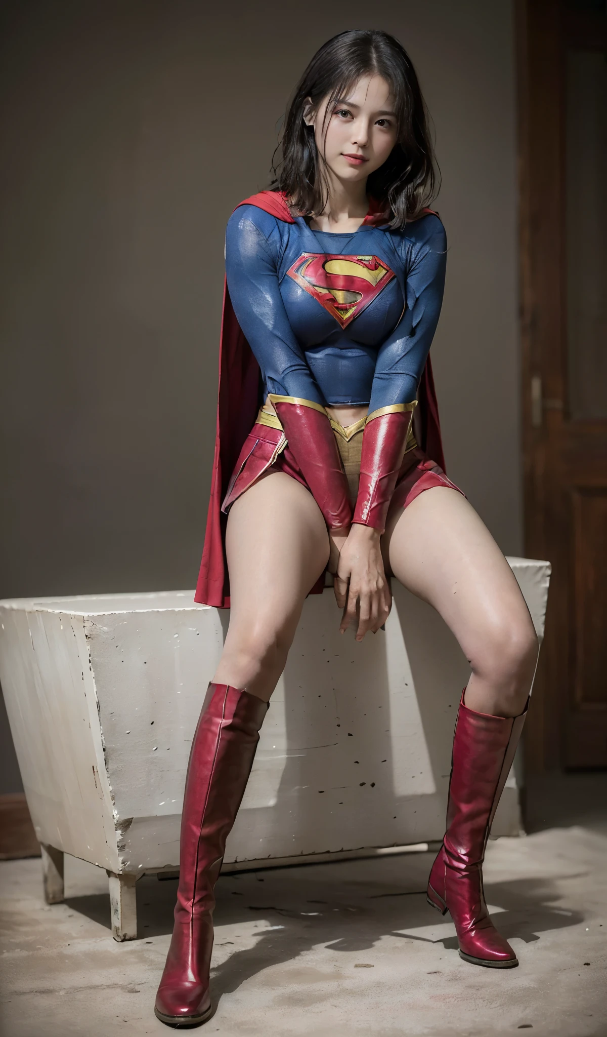 No background、(((Beautiful legs in black tights.)))、(((Legally express the beauty of your smile)))、((((Make the most of your original images)))、(((体にぴったりフィットするSupergirl Costume)))、(((Supergirl Costume)))、(((short and beautiful hair)))、(((suffering)))、(((Please wear black tights....、Wear red boots)))、((Best image quality、8K))、((Highest quality、8K、masterpiece:1.3))、(((Preserve background )))、Sharp focus:1.2、Beautiful woman with perfect figure:1.4、Slim Abs:1.2、Wet body:1.5、Highly detailed face and skin texture、8K