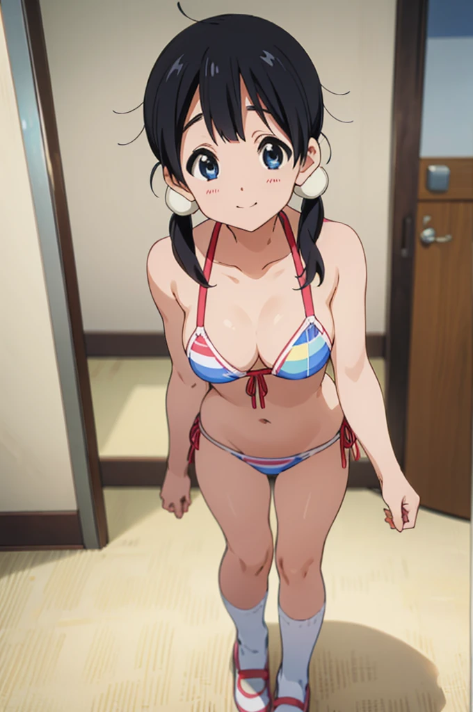 (((pixel-perfect, detail-perfect))), solo, 1girl, tamako kitashirakawa, , looking at viewer, smile, bikini,socks,my room,medium breasts