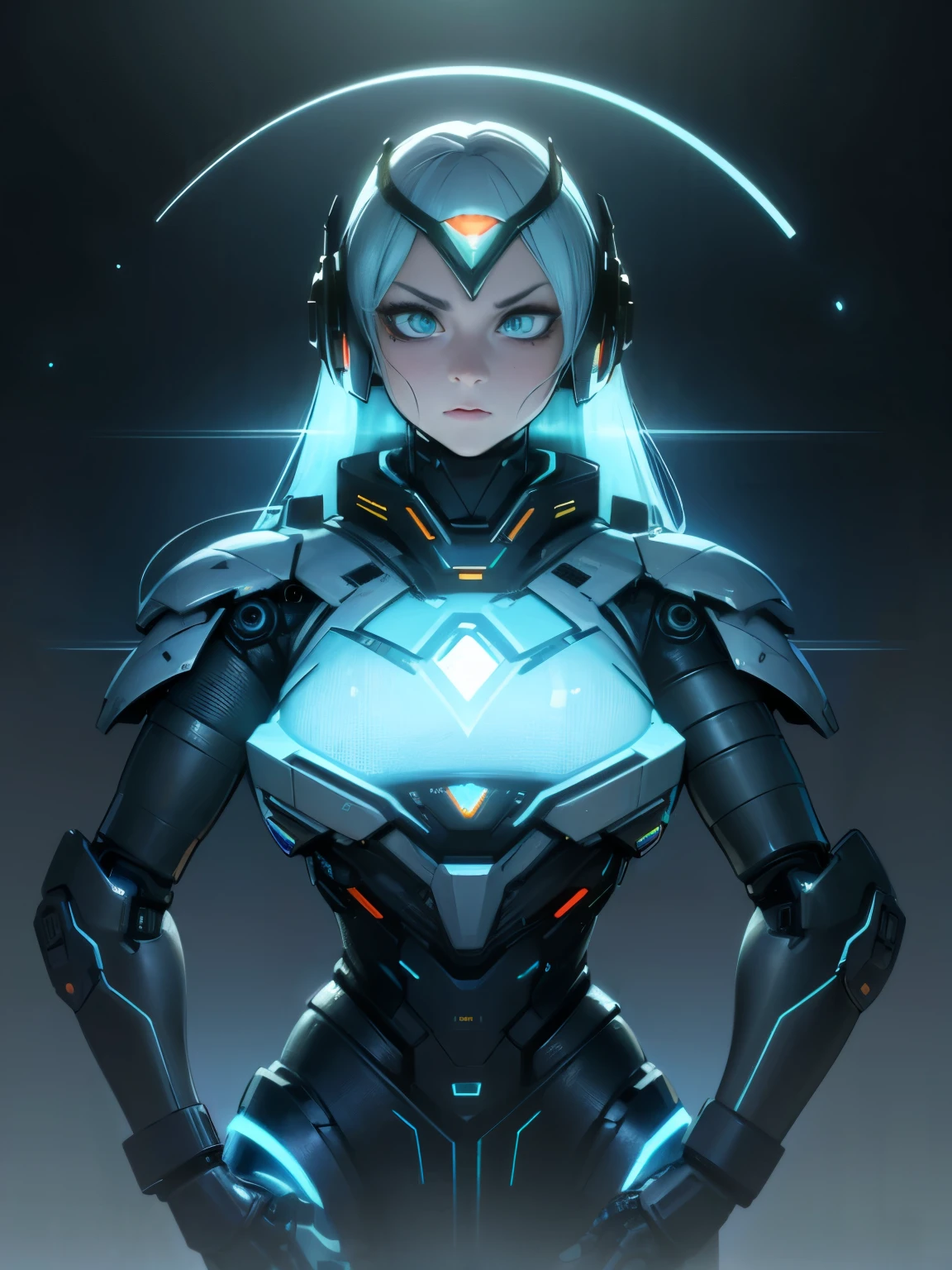 ((Лучшее качество)), ((шедевр)), (подробный), girl, villain, red mechanical eyes, cyber helmet, cyber jaw, wires from behind, wires, cyborg, cruel look, night, planet, shooting star, smile, sinister smile, space, star (sky), starry sky, teeth, tremble, weapon, portrait, beautiful body, miniskirt, cyber clothes, revealing clothes, sexy clothes