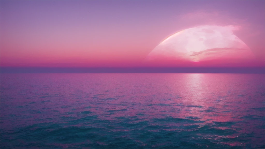 Pink Moon, Pink Sky, Soft pink clouds, pink ocean waves Sparkling, Sparkling, Pink roses in a sea of pink, Fantasy, diamond, Crown, universe, Soft Light,