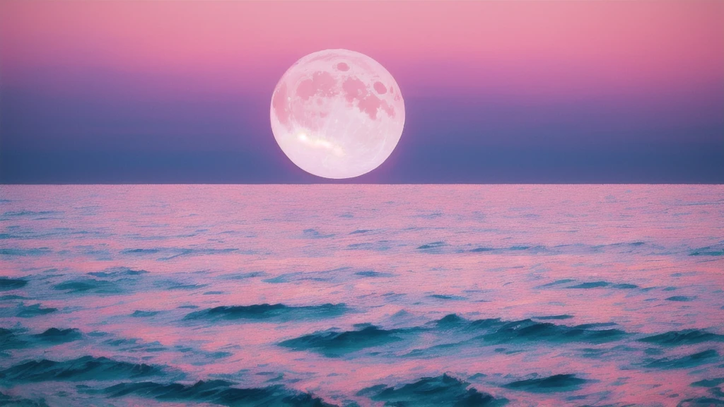 Pink Moon, Pink Sky, Soft pink clouds, pink ocean waves Sparkling, Sparkling, Pink roses in a sea of pink, Fantasy, diamond, Crown, universe, Soft Light,