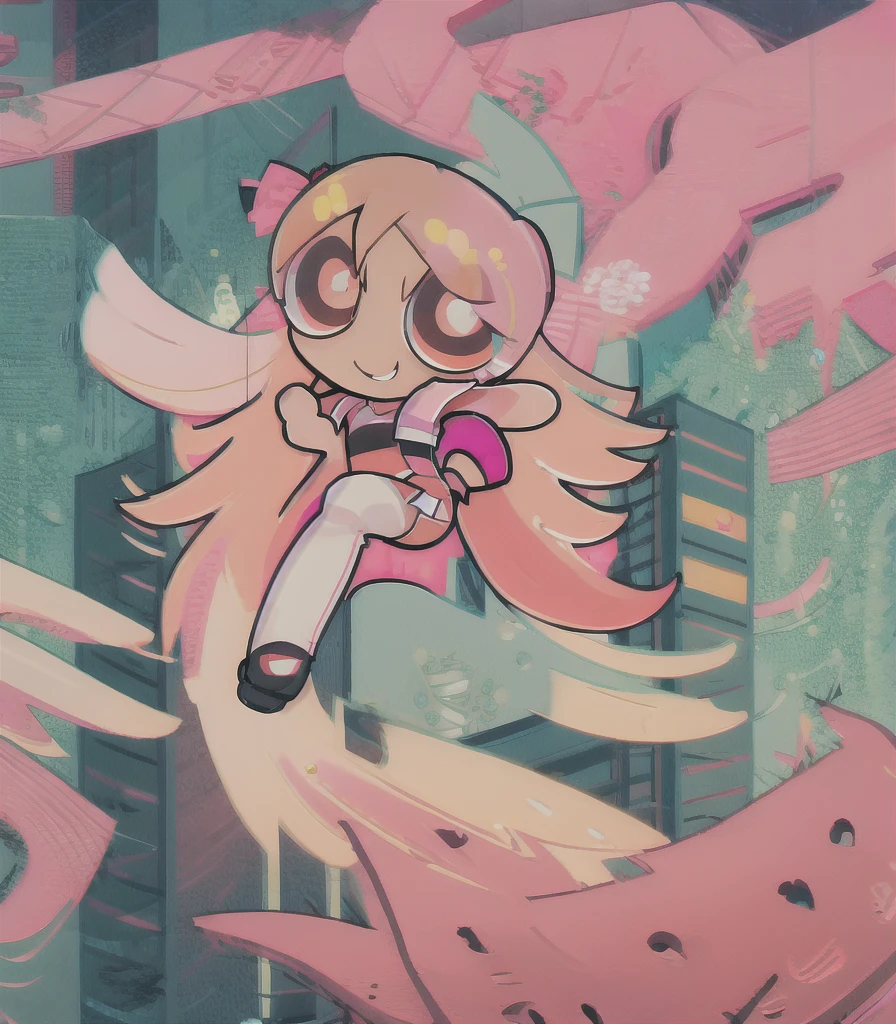 smile, chibi, full body, 1girl, red pink eyes, 
