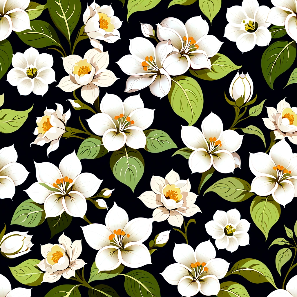 Repeating pattern , flat, Digital printing, Solid color background,vector, Digital printing, Very detailed and clean,White flowers,Hand drawn seamless pattern - tile