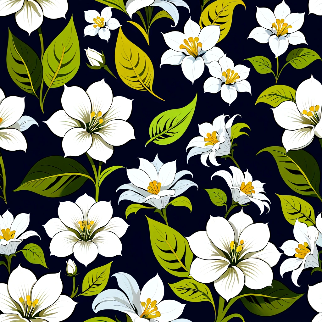 Repeating pattern , flat, Digital printing, Solid color background,vector, Digital printing, Very detailed and clean,White flowers,Hand drawn seamless pattern - tile