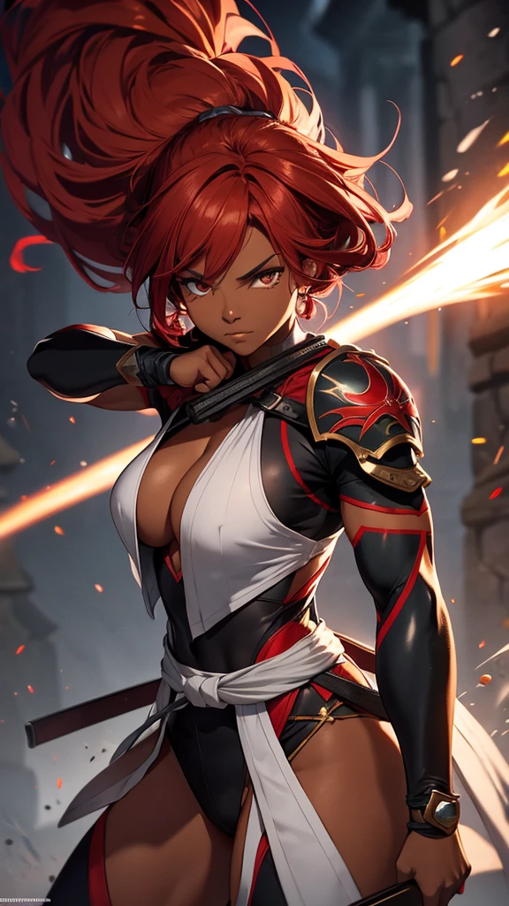 <lora:alkaid-nvwls-v1:0.9> alkaid, antenna hair, black crop top, sleeveless, cleavage, gauntlets, black pants, clothes around waist, white overskirt, arm tattoo, <lora:concept_fistinhand:1> fist in hand, smug smile,, absurdres, ultra detailed, masterpiece, best quality, aesthetic, detailed,