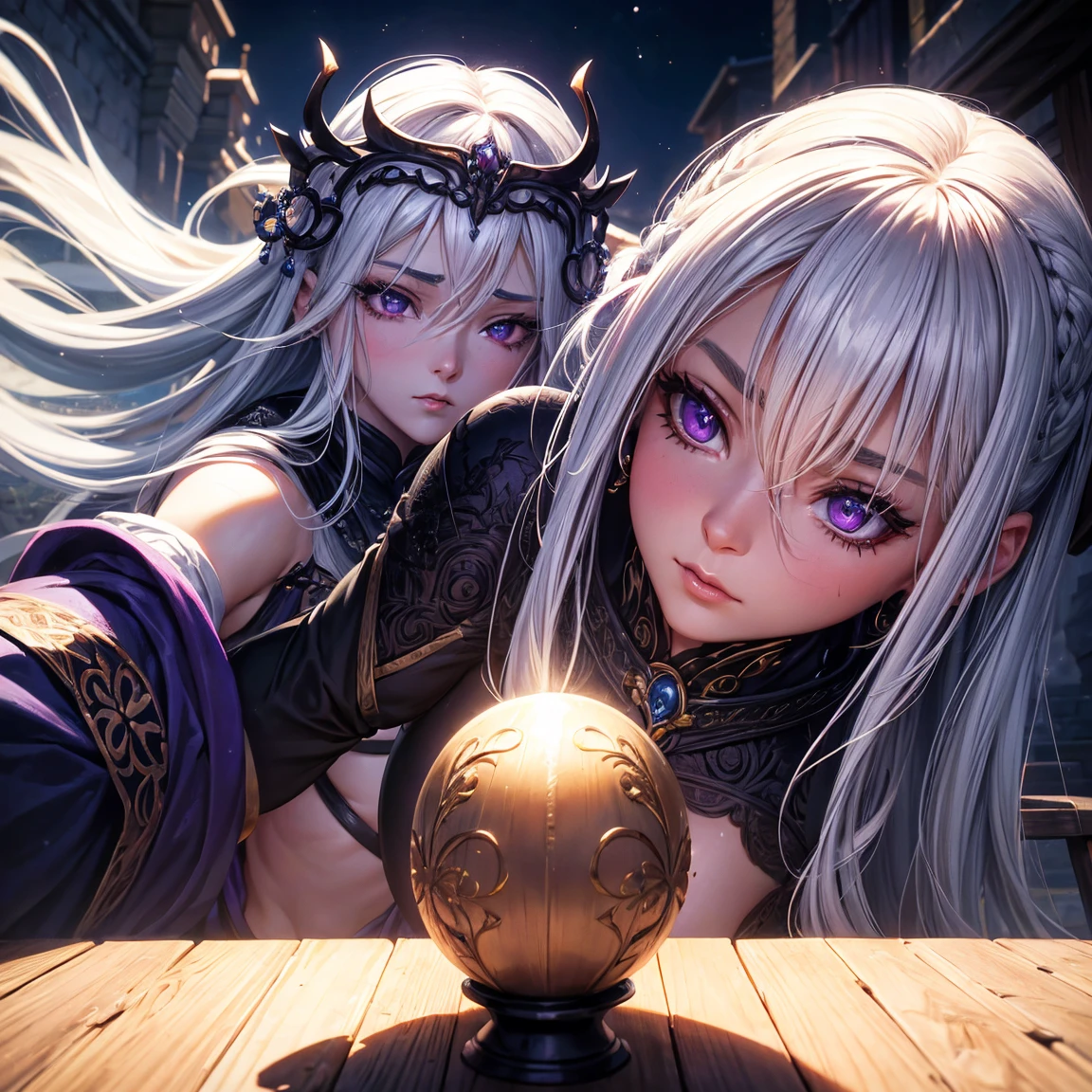 old woman, 1girl, long white hair, small breasts, purple eyes!!!, fair skin, blank face, sexy tight black combat outfit, no helmet, night, medieval japanese town, very sexy body, detailed face, beautiful detailed eyes, beautiful detailed lips, extremely detailed eyes and face, long eyelashes, detailed clothing, intricate details, highly detailed, photo realistic, 8k, best quality, masterpiece, cinematic lighting, dramatic lighting, vibrant colors, fantasy, digital art, concept art
